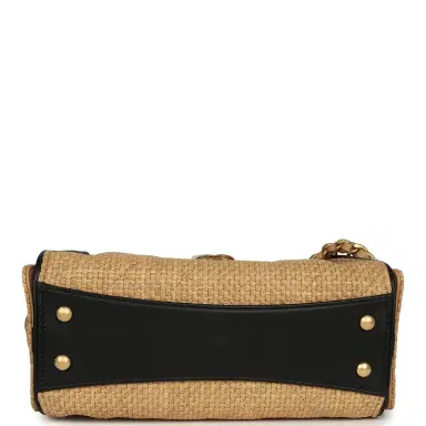 Chanel Chanel Mini 25 Hobo Bag Beige Raffia and Black Calfskin Antique Gold Hardware | Thumbnail 7 Chanel Chanel Mini 25 Hobo Bag Beige Raffia and Black Calfskin Antique Gold Hardware | Thumbnail 7
