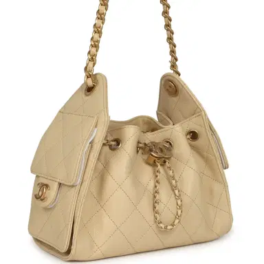 Chanel Chanel Mini 25 Hobo Bag Light Beige Caviar Antique Gold Hardware | Thumbnail 2