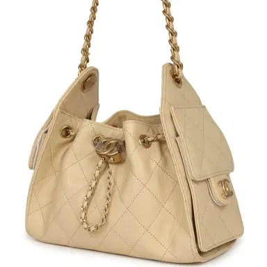 Chanel Chanel Mini 25 Hobo Bag Light Beige Caviar Antique Gold Hardware | Thumbnail 5