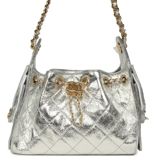 Chanel Chanel Mini 25 Hobo Bag Metallic Silver Caviar Gold Hardware