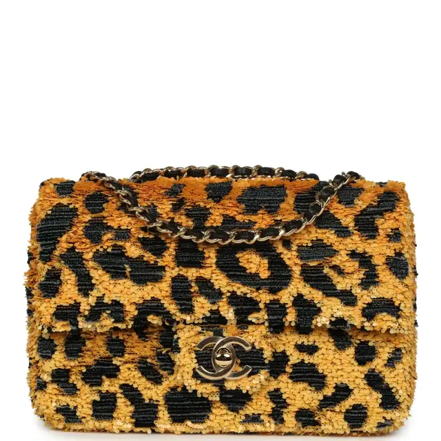 Chanel Chanel Mini Cheetah Print Flap Bag Orange, Black Sequin Gold Hardware