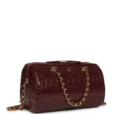 Chanel Chanel Mini Timeless Classic Barrel Bag with Chain Dark Burgundy Croco Embossed Calfskin Gold Hardware | Thumbnail 2