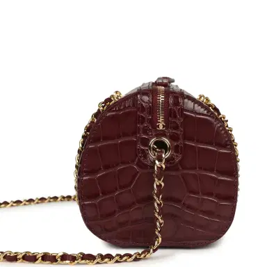 Chanel Chanel Mini Timeless Classic Barrel Bag with Chain Dark Burgundy Croco Embossed Calfskin Gold Hardware | Thumbnail 3
