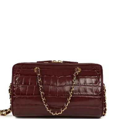 Chanel Chanel Mini Timeless Classic Barrel Bag with Chain Dark Burgundy Croco Embossed Calfskin Gold Hardware | Thumbnail 4