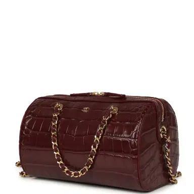 Chanel Chanel Mini Timeless Classic Barrel Bag with Chain Dark Burgundy Croco Embossed Calfskin Gold Hardware | Thumbnail 5