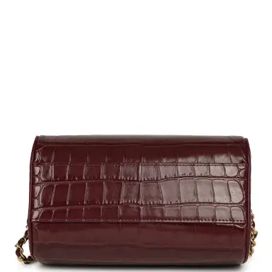 Chanel Chanel Mini Timeless Classic Barrel Bag with Chain Dark Burgundy Croco Embossed Calfskin Gold Hardware | Thumbnail 6