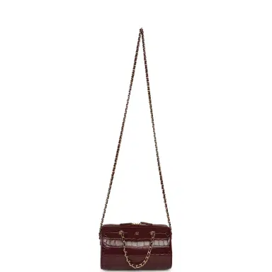 Chanel Chanel Mini Timeless Classic Barrel Bag with Chain Dark Burgundy Croco Embossed Calfskin Gold Hardware | Thumbnail 7