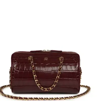 Chanel Chanel Mini Timeless Classic Barrel Bag with Chain Dark Burgundy Croco Embossed Calfskin Gold Hardware | Thumbnail 1