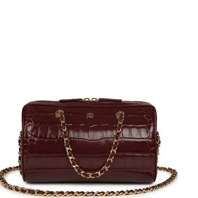 Chanel Chanel Mini Timeless Classic Barrel Bag with Chain Dark Burgundy Croco Embossed Calfskin Gold Hardware