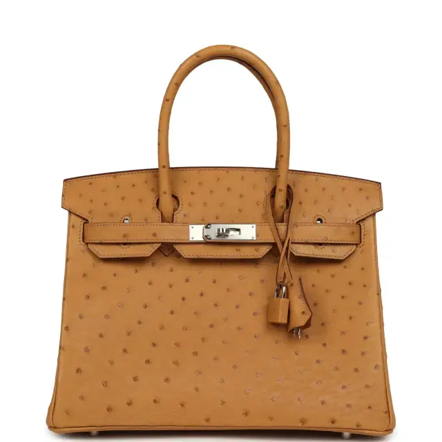 HERMÈS Hermes Birkin 30 Tabac Camel Ostrich Palladium Hardware