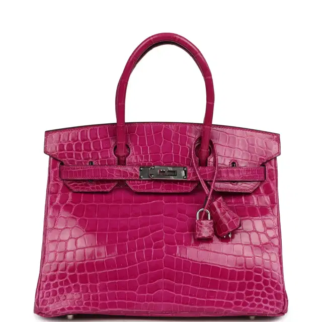 HERMÈS Pre-owned Hermes Birkin 30 Rose Scheherazade Shiny Niloticus Crocodile Palladium Hardware