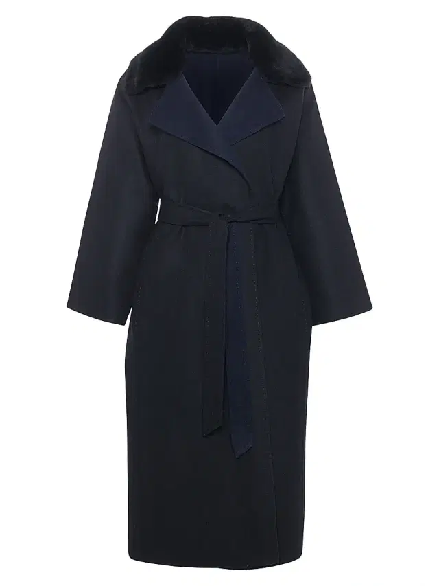 Gorski Women's Reversible Loro Piana Wool Coat with Detachable Select Shearling Lamb Collar, Belt - Black Multi