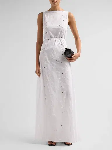 Kiki de Montparnasse Women's High Summer Simone Linen-Cotton Eyelet Maxi Dress - Ivory - Size Large | Thumbnail 2 Kiki de Montparnasse Women's High Summer Simone Linen-Cotton Eyelet Maxi Dress - Ivory - Size Large | Thumbnail 2