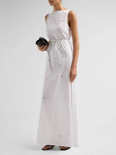 Kiki de Montparnasse Women's High Summer Simone Linen-Cotton Eyelet Maxi Dress - Ivory - Size Large | Thumbnail 4 Kiki de Montparnasse Women's High Summer Simone Linen-Cotton Eyelet Maxi Dress - Ivory - Size Large | Thumbnail 4