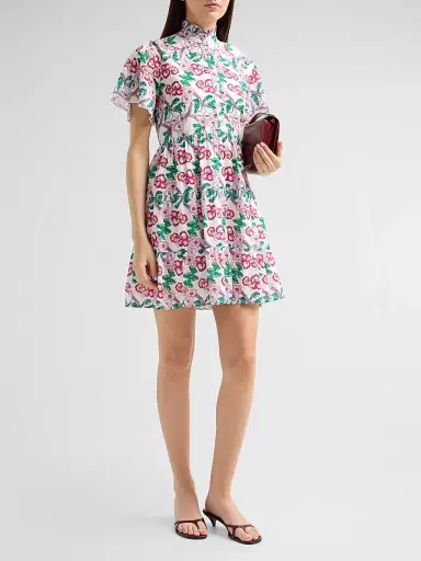 Ro's Garden Women's Vibeka Floral Cotton Mini Dress - Pink Kai - Size Small | Thumbnail 4 Ro's Garden Women's Vibeka Floral Cotton Mini Dress - Pink Kai - Size Small | Thumbnail 4