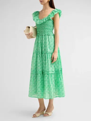 Ro's Garden Women's Tuscany Cotton Floral Flounce Midi Dress - Green Mana | Thumbnail 4 Ro's Garden Women's Tuscany Cotton Floral Flounce Midi Dress - Green Mana | Thumbnail 4