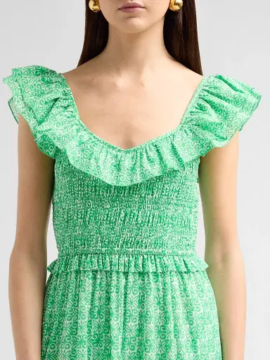 Ro's Garden Women's Tuscany Cotton Floral Flounce Midi Dress - Green Mana | Thumbnail 5 Ro's Garden Women's Tuscany Cotton Floral Flounce Midi Dress - Green Mana | Thumbnail 5