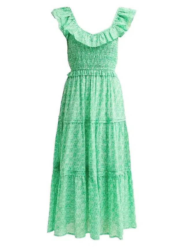 Ro's Garden Women's Tuscany Cotton Floral Flounce Midi Dress - Green Mana