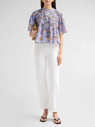 Ro's Garden Women's Loretta Floral Striped Cotton Top | Thumbnail 2