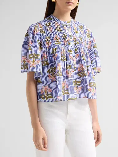 Ro's Garden Women's Loretta Floral Striped Cotton Top | Thumbnail 4