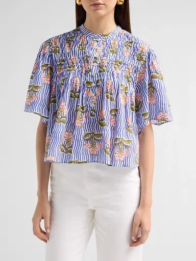 Ro's Garden Women's Loretta Floral Striped Cotton Top | Thumbnail 5