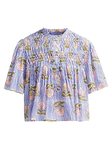 Ro's Garden Women's Loretta Floral Striped Cotton Top | Thumbnail 1