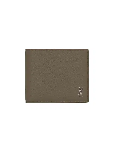 Saint Laurent Men's Tiny Cassandre East-West Wallet in Grained Leather - Dark Khaki | Thumbnail 1 Saint Laurent Men's Tiny Cassandre East-West Wallet in Grained Leather - Dark Khaki | Thumbnail 1