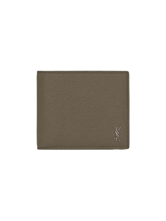 Saint Laurent Men's Tiny Cassandre East-West Wallet in Grained Leather - Dark Khaki
