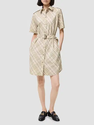 Burberry Women's Georgina Check Belted Cotton Mini Shirtdress - Sesame Beige Check | Thumbnail 2 Burberry Women's Georgina Check Belted Cotton Mini Shirtdress - Sesame Beige Check | Thumbnail 2