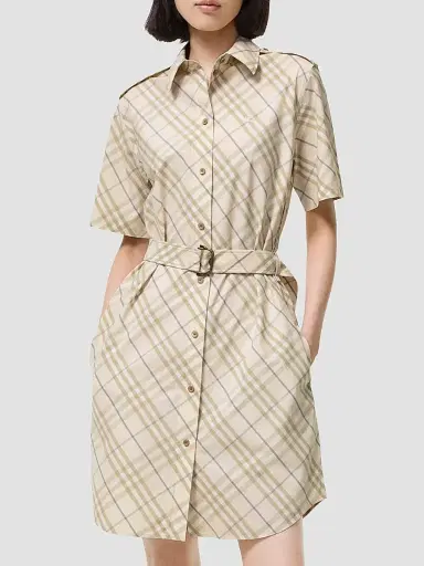 Burberry Women's Georgina Check Belted Cotton Mini Shirtdress - Sesame Beige Check | Thumbnail 3 Burberry Women's Georgina Check Belted Cotton Mini Shirtdress - Sesame Beige Check | Thumbnail 3