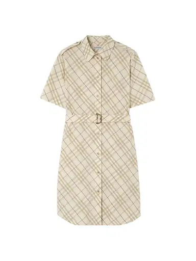 Burberry Women's Georgina Check Belted Cotton Mini Shirtdress - Sesame Beige Check | Thumbnail 1 Burberry Women's Georgina Check Belted Cotton Mini Shirtdress - Sesame Beige Check | Thumbnail 1