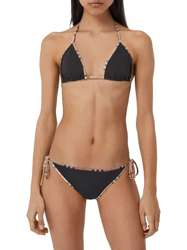 Burberry Women's Mata Check-Trim Triangle Bikini Set - Black | Thumbnail 3 Burberry Women's Mata Check-Trim Triangle Bikini Set - Black | Thumbnail 3