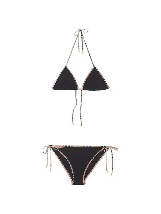 Burberry Women's Mata Check-Trim Triangle Bikini Set - Black