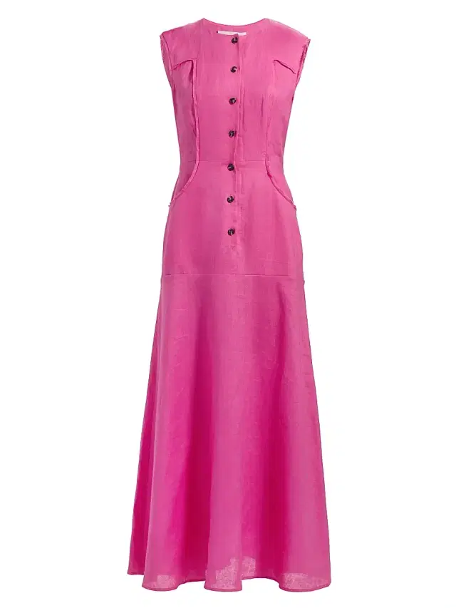Saloni Women's Sierra Linen Maxi Dress - Carmine Rose