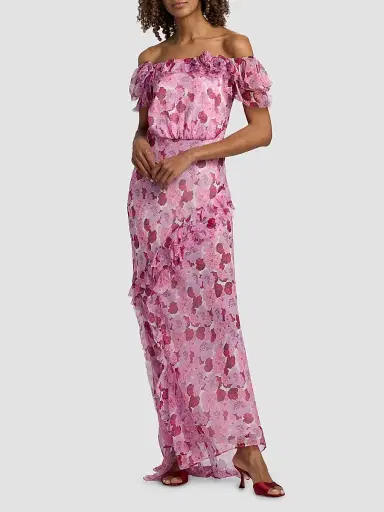 Saloni Women's Nina Floral Silk Off-The-Shoulder Maxi Dress - Windflower Rose - Size 12 | Thumbnail 2