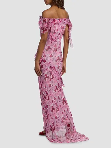 Saloni Women's Nina Floral Silk Off-The-Shoulder Maxi Dress - Windflower Rose - Size 12 | Thumbnail 5
