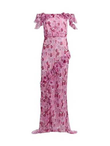 Saloni Women's Nina Floral Silk Off-The-Shoulder Maxi Dress - Windflower Rose - Size 12 | Thumbnail 1