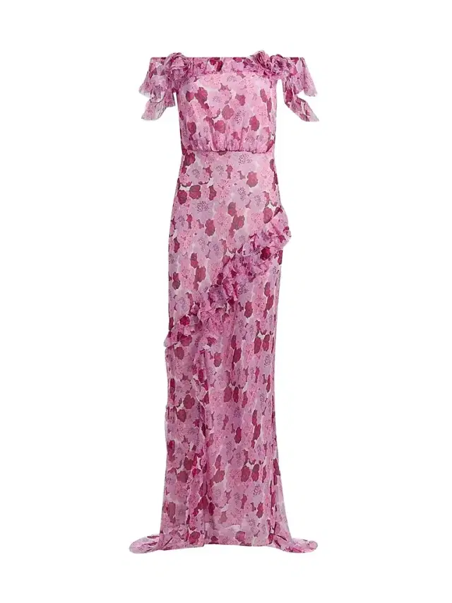 Saloni Women's Nina Floral Silk Off-The-Shoulder Maxi Dress - Windflower Rose