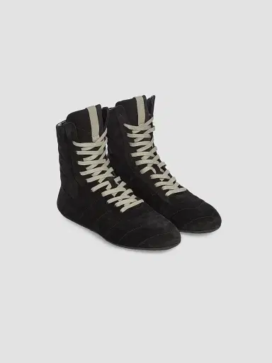 Rick Owens Men's Quilted Minimal Suede High-Top Sneakers - Black - Size 13 | Thumbnail 2