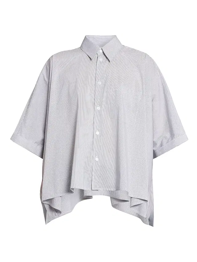 MM6 Maison Margiela Women's Pinstriped Cotton-Blend Poplin Shirt - White Brown