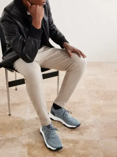 Berluti Shadow Leather-Trimmed Stretch-Knit Sneakers | Thumbnail 2