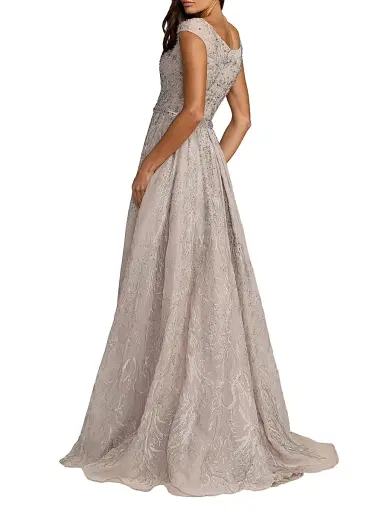 Mac Duggal Women's Embellished Tulle Cap-Sleeve Gown | Thumbnail 2 Mac Duggal Women's Embellished Tulle Cap-Sleeve Gown | Thumbnail 2