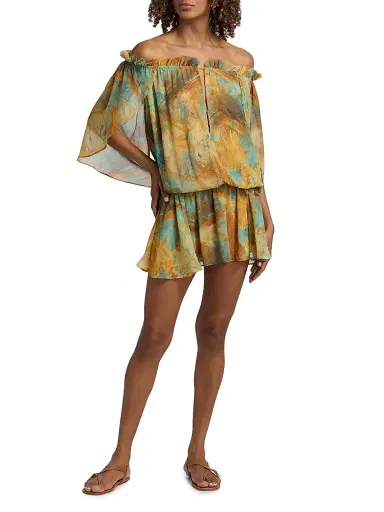 Misa Los Angeles Women's Nila Printed Off-The-Shoulder Minidress - Halcyon Fresco - Size XL | Thumbnail 2