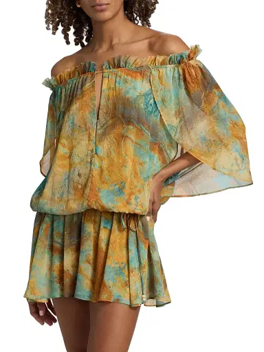 Misa Los Angeles Women's Nila Printed Off-The-Shoulder Minidress - Halcyon Fresco - Size XL | Thumbnail 3