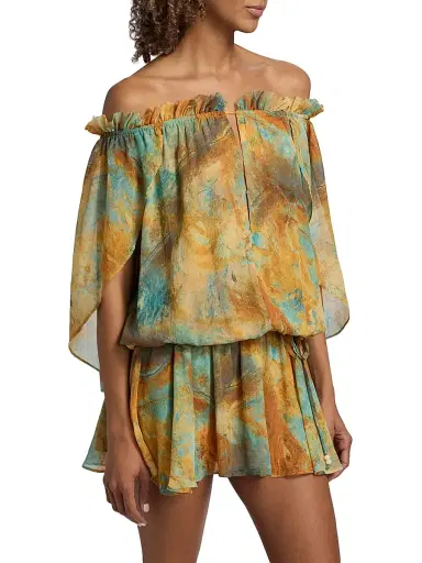 Misa Los Angeles Women's Nila Printed Off-The-Shoulder Minidress - Halcyon Fresco - Size XL | Thumbnail 4