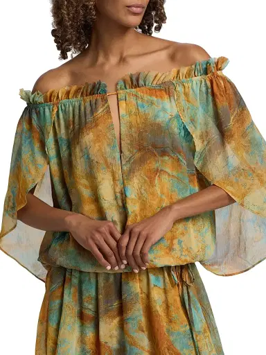 Misa Los Angeles Women's Nila Printed Off-The-Shoulder Minidress - Halcyon Fresco - Size XL | Thumbnail 6