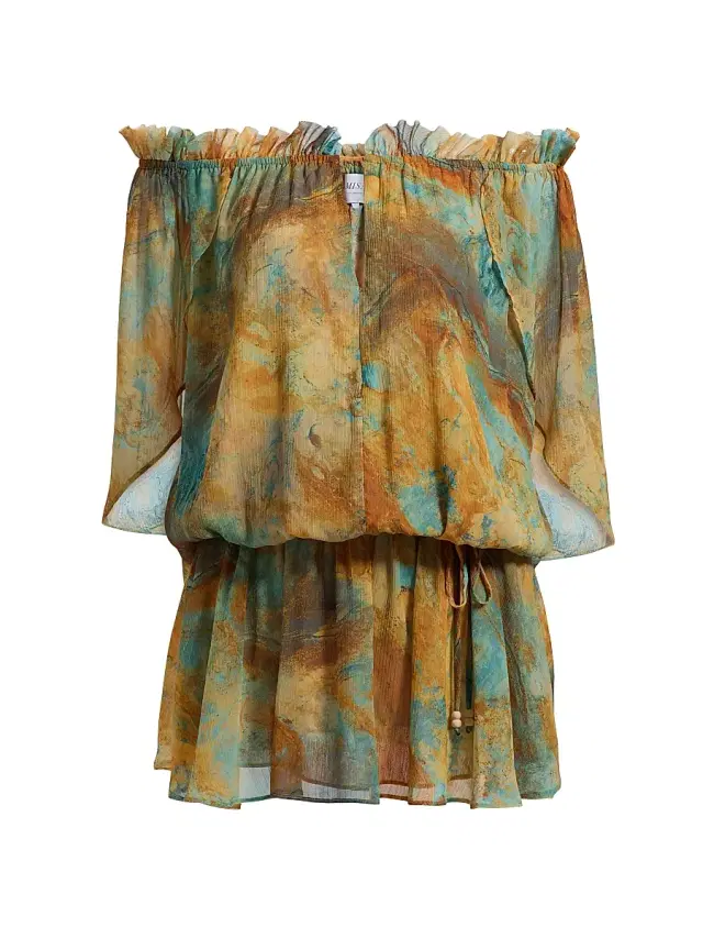 Misa Los Angeles Women's Nila Printed Off-The-Shoulder Minidress - Halcyon Fresco