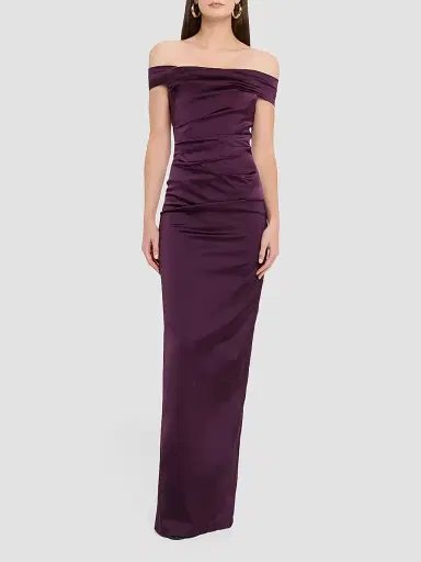 Teri Jon by Rickie Freeman Women's Ruched Satin Off-the-Shoulder Gown | Thumbnail 2 Teri Jon by Rickie Freeman Women's Ruched Satin Off-the-Shoulder Gown | Thumbnail 2