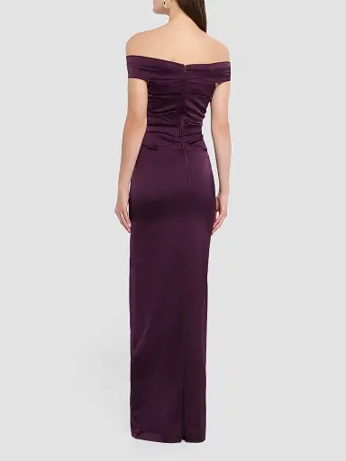 Teri Jon by Rickie Freeman Women's Ruched Satin Off-the-Shoulder Gown | Thumbnail 3 Teri Jon by Rickie Freeman Women's Ruched Satin Off-the-Shoulder Gown | Thumbnail 3