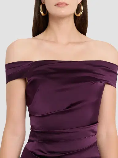 Teri Jon by Rickie Freeman Women's Ruched Satin Off-the-Shoulder Gown | Thumbnail 5 Teri Jon by Rickie Freeman Women's Ruched Satin Off-the-Shoulder Gown | Thumbnail 5